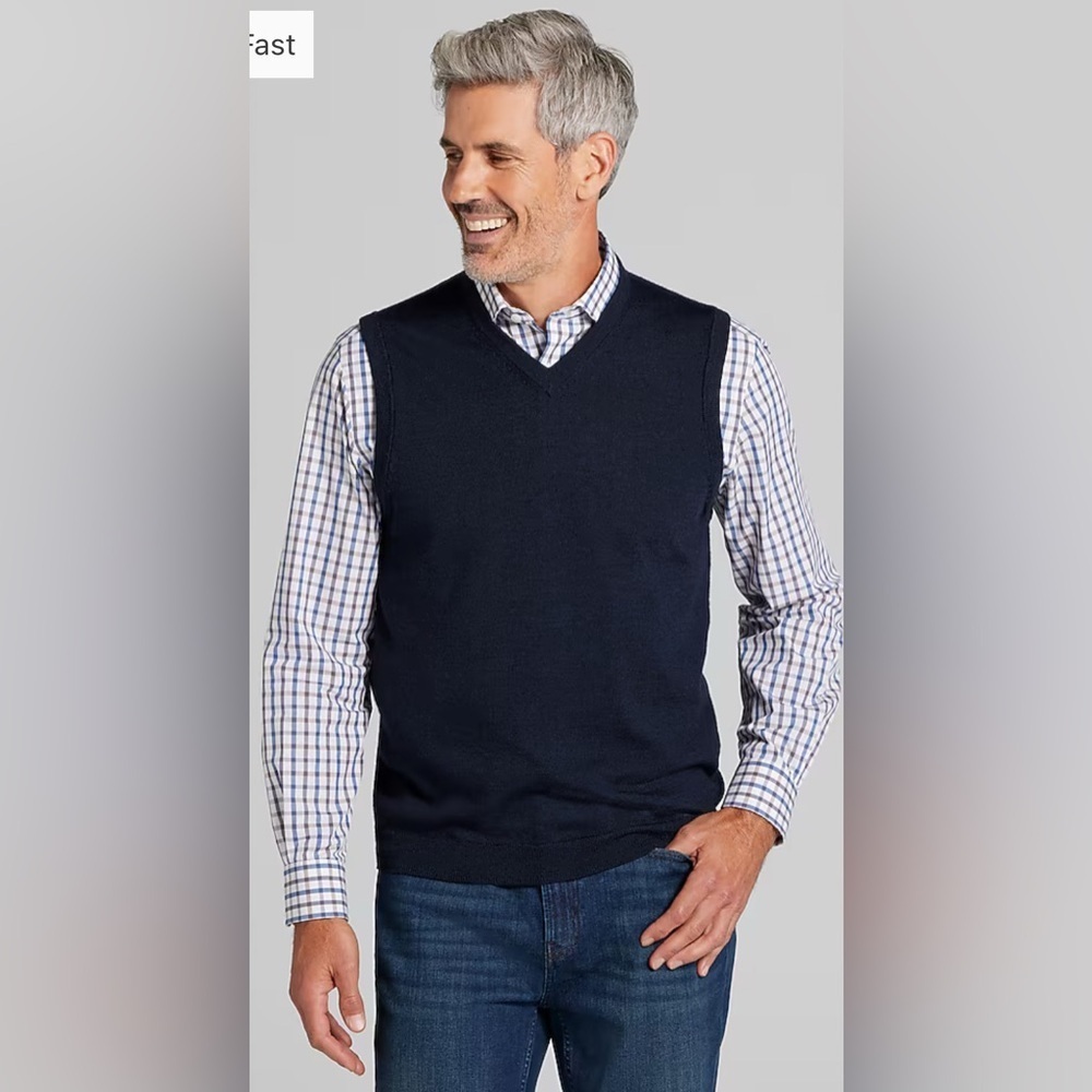 Brooks Brothers Saxxon Wool‎ 100% V-Neck Navy Vest , size Large